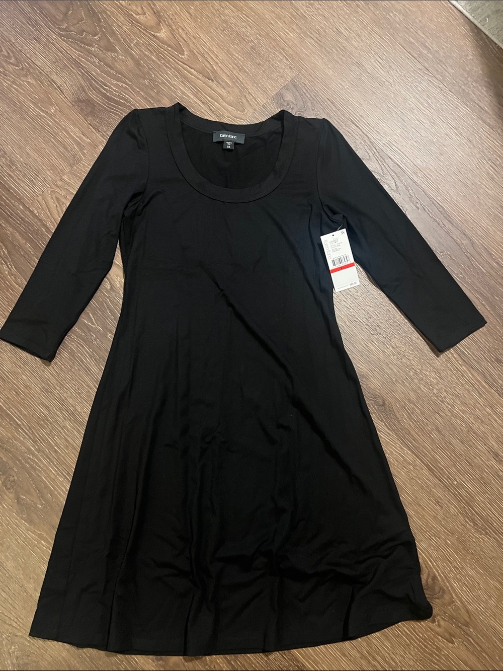 Karen Kane Black Long-Sleeve Scoop Neck A-Line Dress